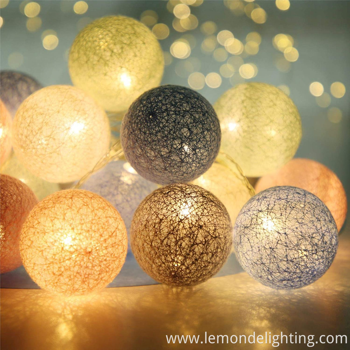 Festive LED Cotton Ball String Lights